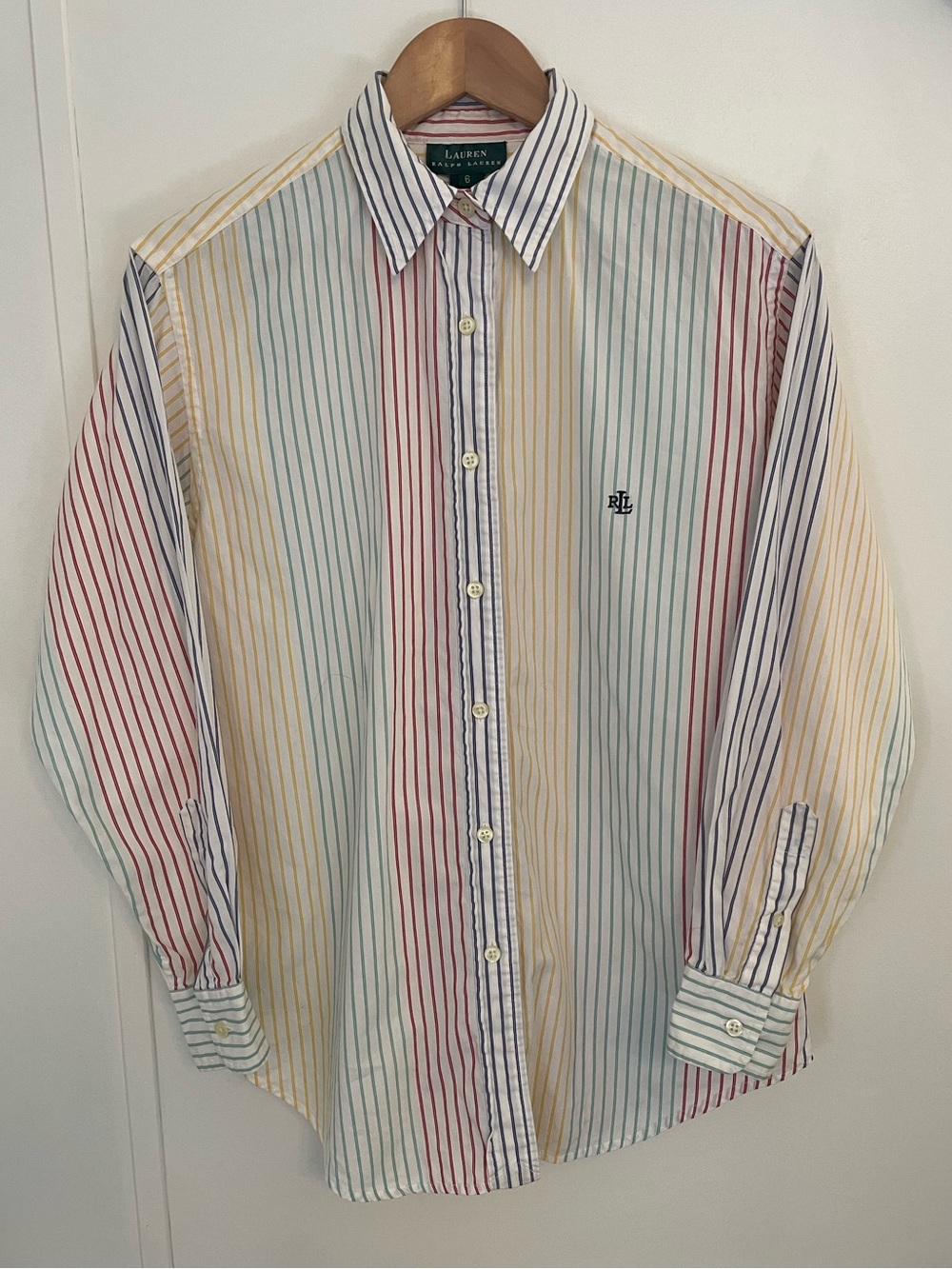VTG Lauren Ralph Lauren Vertical Pastel Multi-Stripe Button-Down Shirt Sz 6